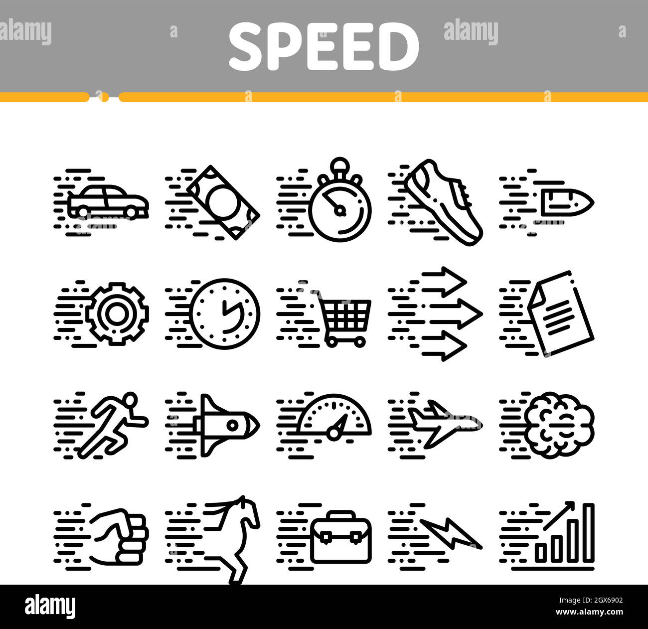Icone di raccolta Speed Fast Motion Imposta vettore Illustrazione Vettoriale