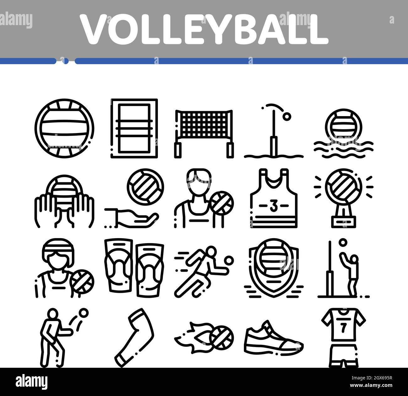 Volleyball Sport Game Collection Icone Set Vector Illustrazione Vettoriale
