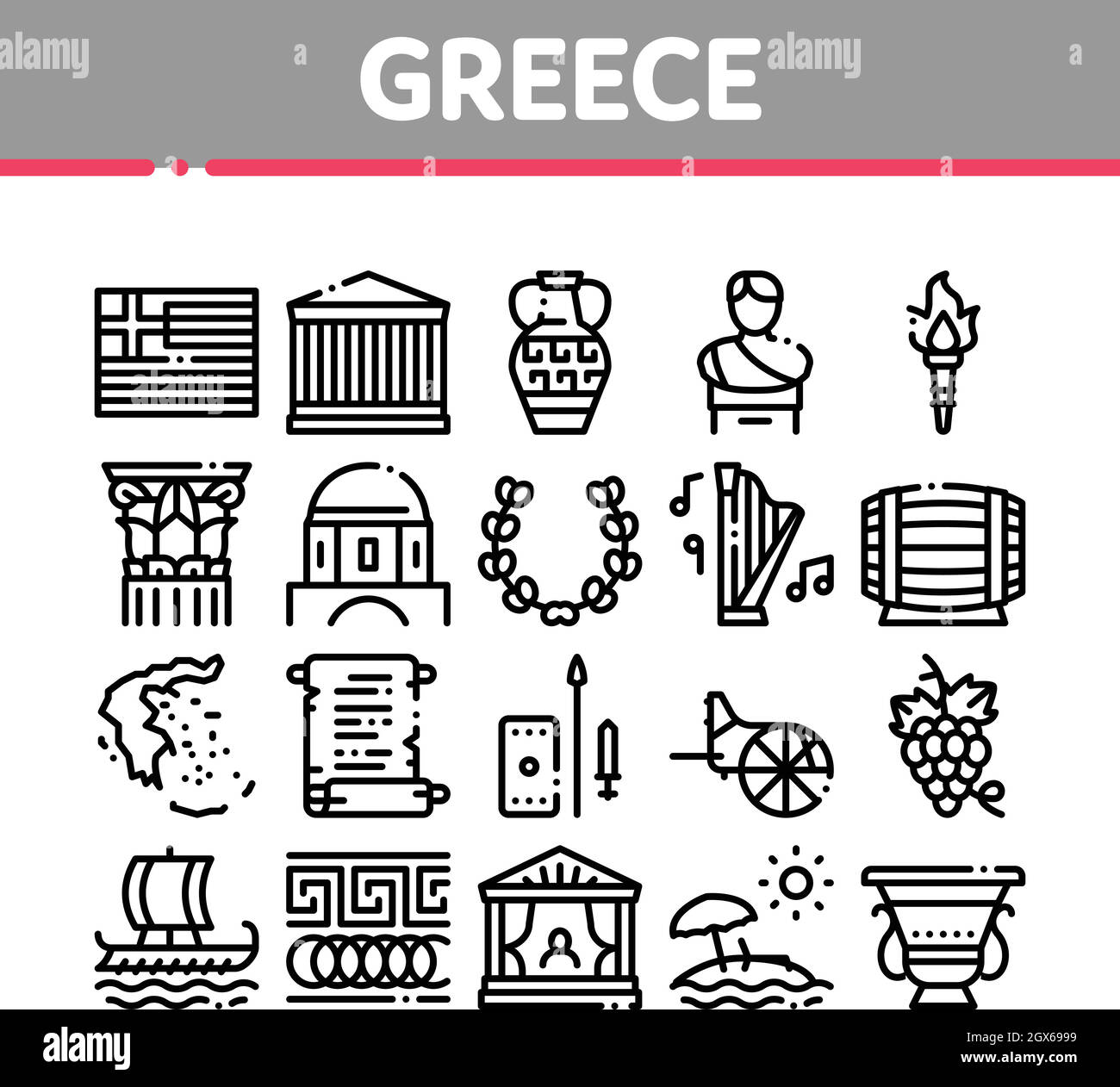 Grecia Paese Storia icone Collezione Set vettore Illustrazione Vettoriale
