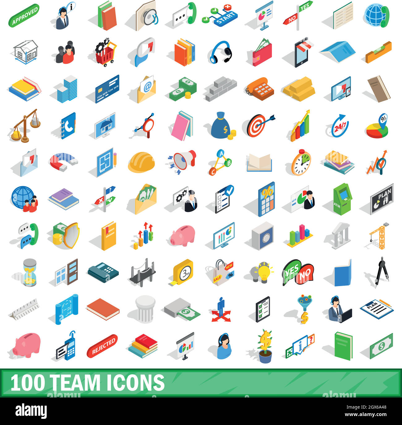 100 team set di icone isometrica 3d style Illustrazione Vettoriale
