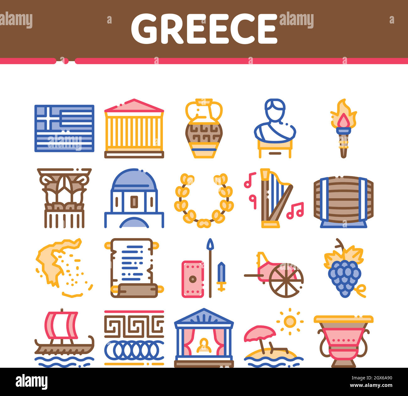 Grecia Paese Storia icone Collezione Set vettore Illustrazione Vettoriale