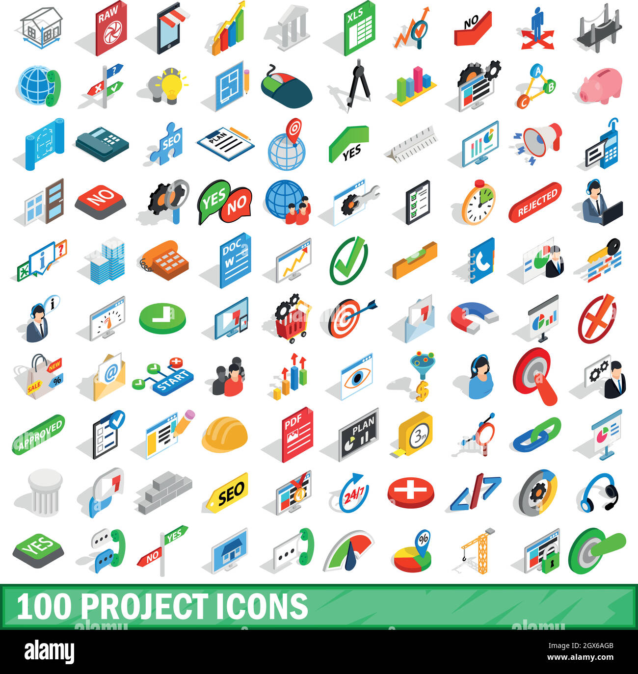 100 progetto set di icone isometrica 3d style Illustrazione Vettoriale