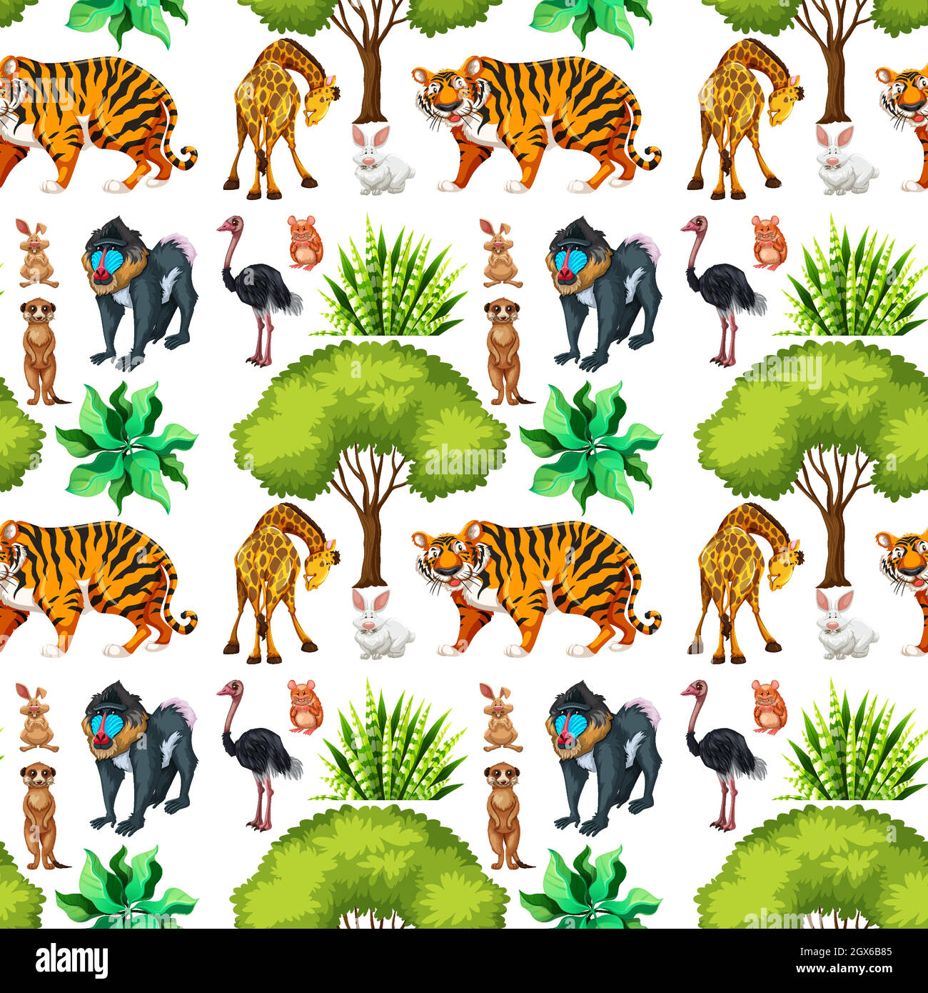 Safari animale senza cuciture modello con animale carino Illustrazione Vettoriale