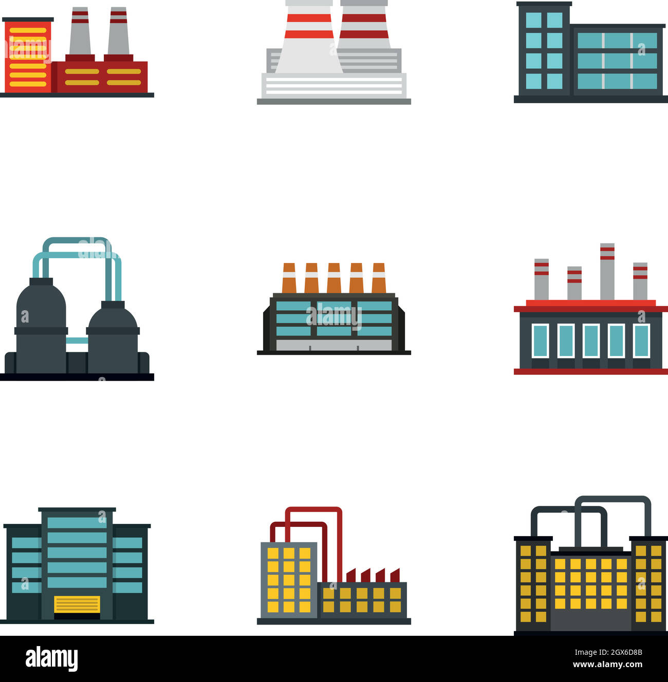 Factory set di icone di stile di Piana Illustrazione Vettoriale