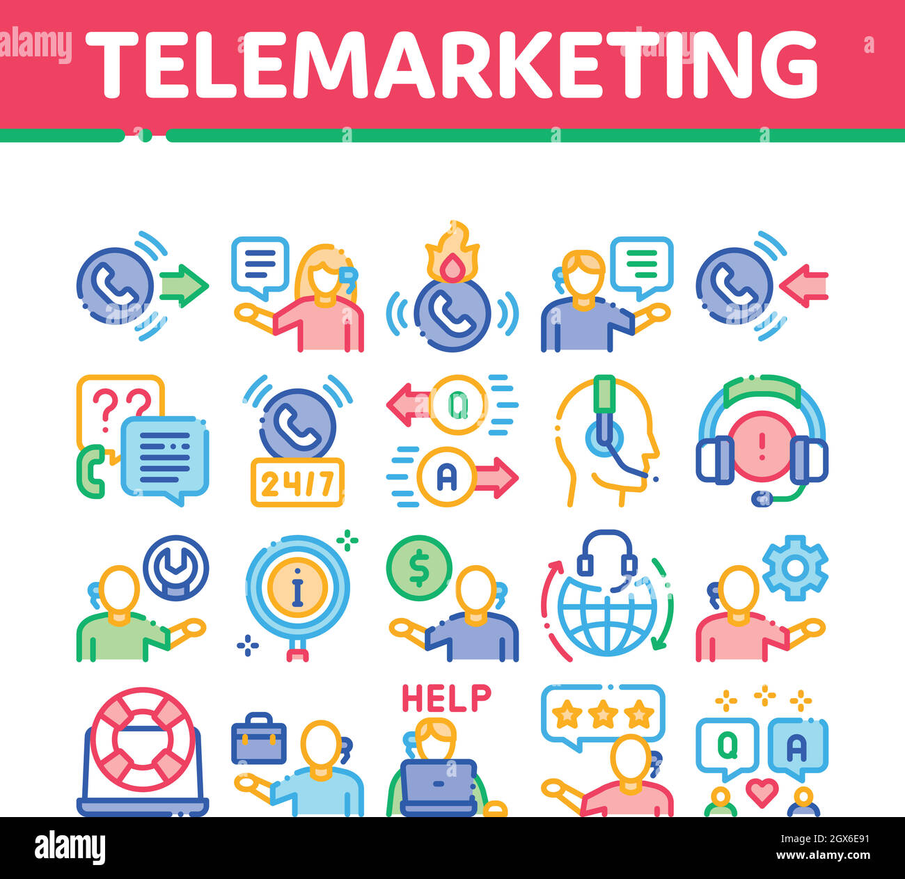 Telemarketing Vendita Collezione icone Set Vector Illustrazione Vettoriale