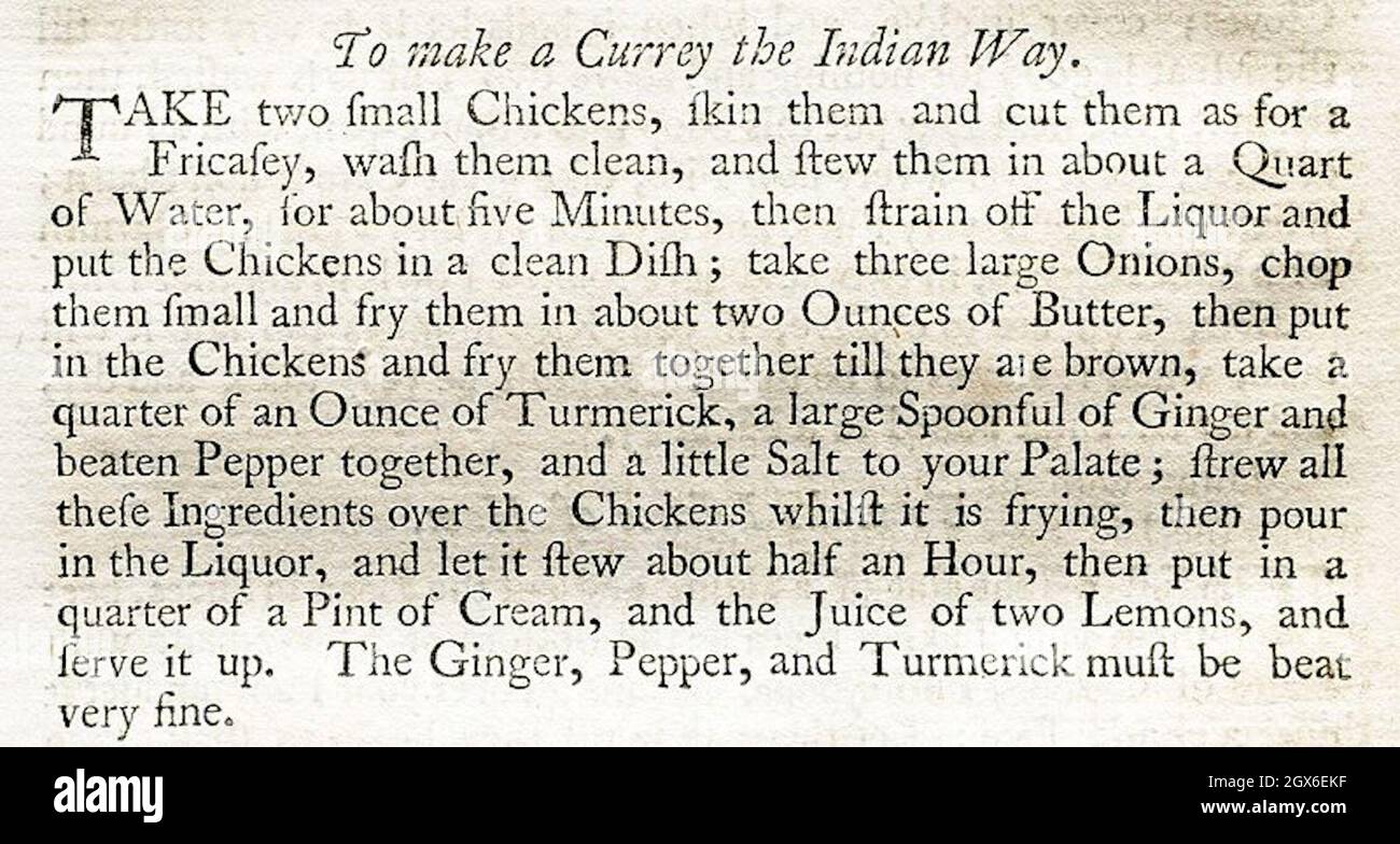 Hannah Glasse per fare un currey The Indian Way edizione 1758 Foto Stock