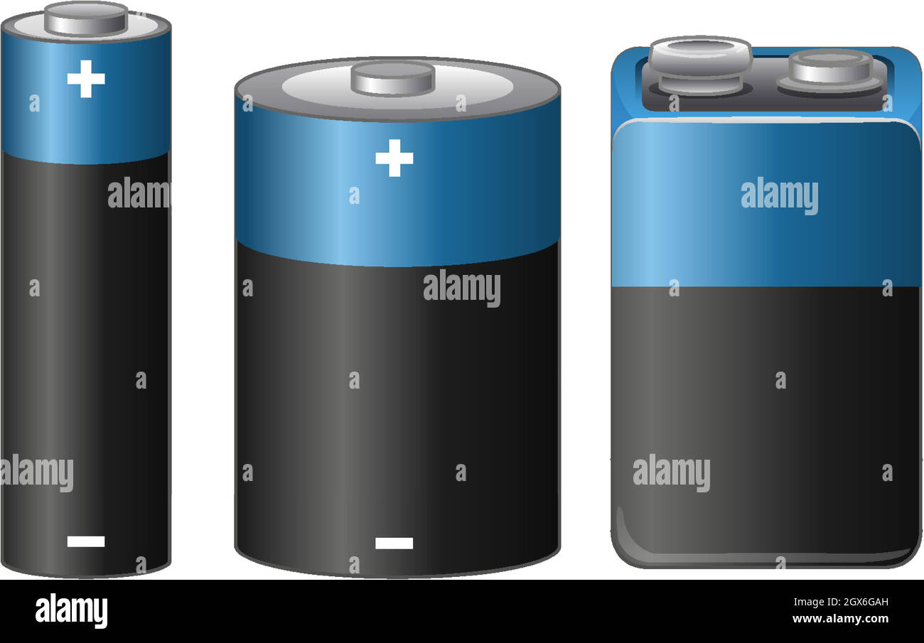 Set di tre batterie di diverse dimensioni Illustrazione Vettoriale