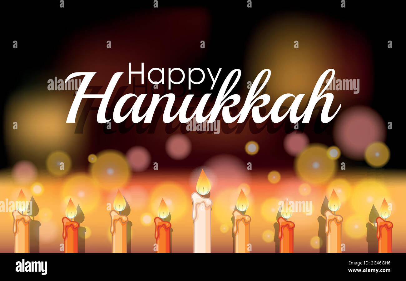 Felice Hanukkah con luce brillante sulle candele Illustrazione Vettoriale