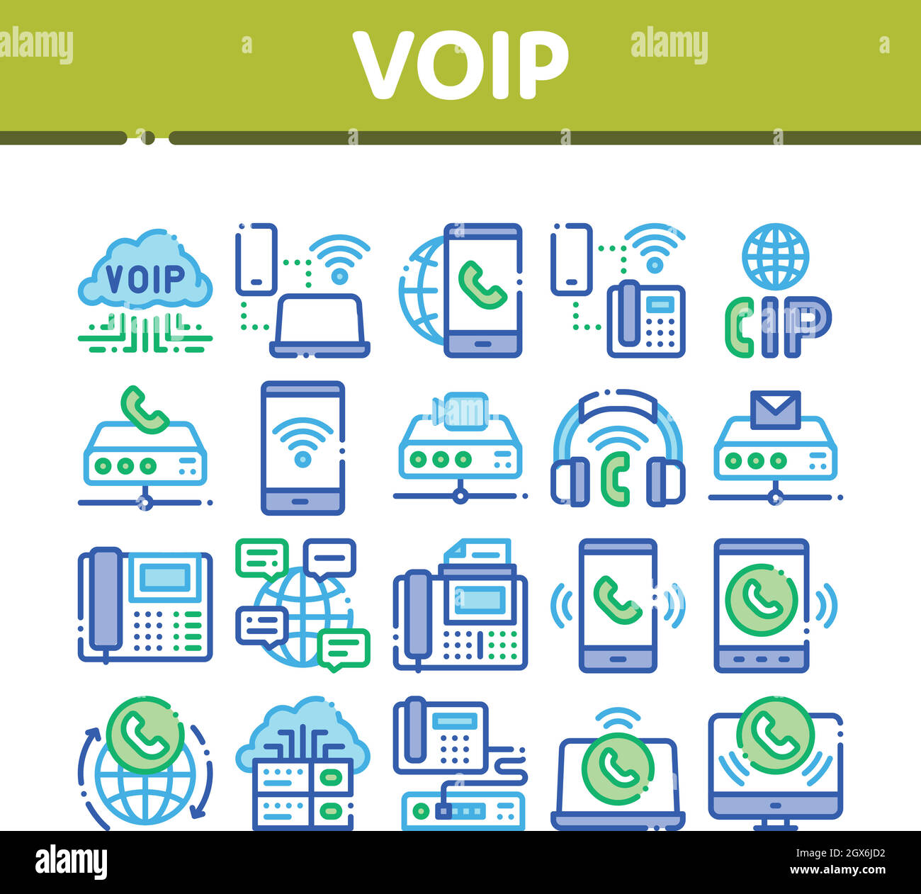 Le chiamate VOIP di raccolta Sistema di set di icone vettore Illustrazione Vettoriale