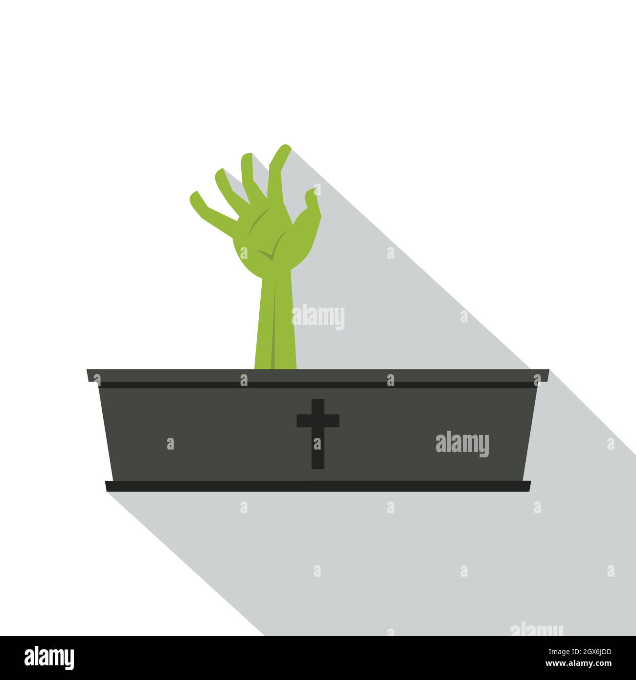 Verde mano zombie esce dalla sua bara icona Illustrazione Vettoriale