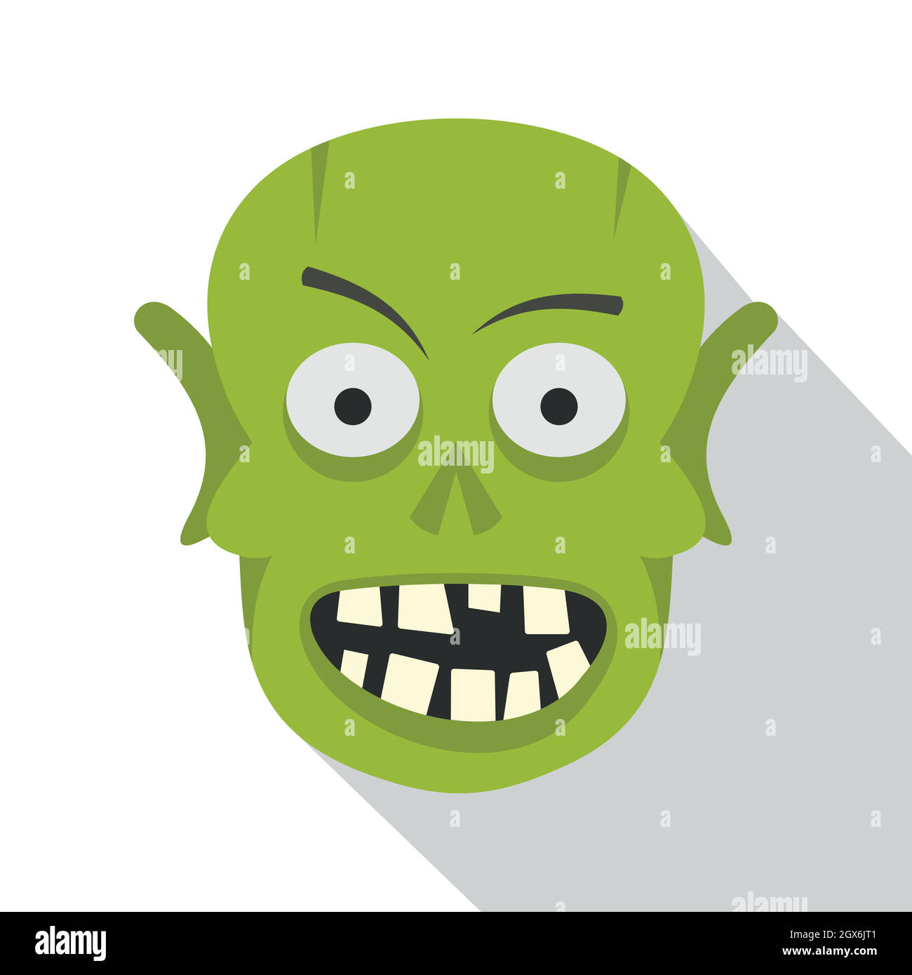 Verde testa zombie icona, stile piatto Illustrazione Vettoriale