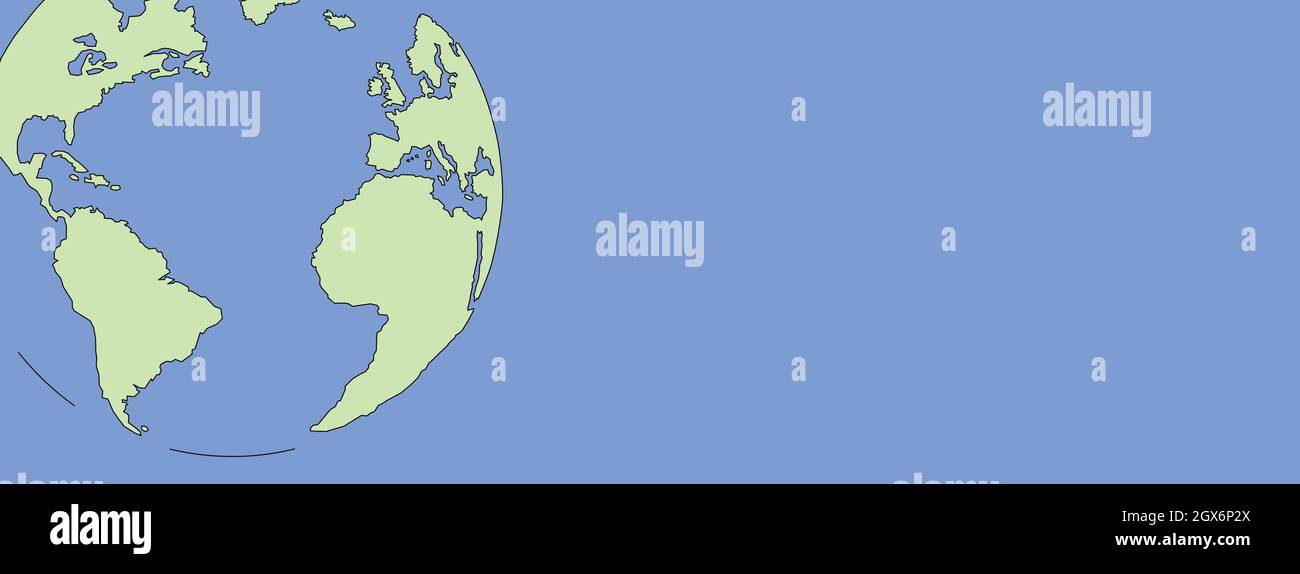 Mappa del mondo o pianeta terra su sfondo blu. Forme dei continenti America, Africa, Europa e Oceano Atlantico. Illustrazione Vettoriale