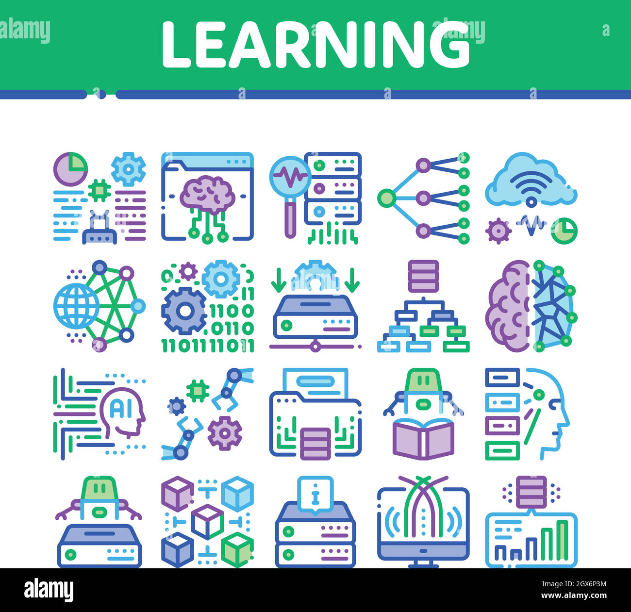 Machine Learning ai Collection Icons Imposta vettore Illustrazione Vettoriale