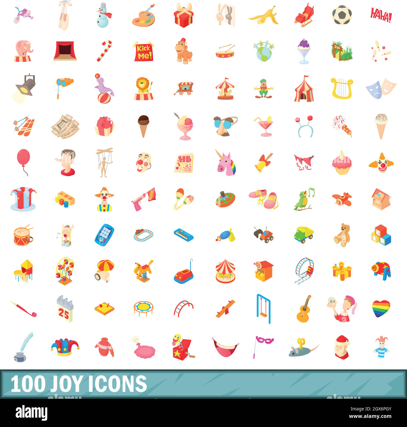 100 gioia set di icone, stile cartoon Illustrazione Vettoriale