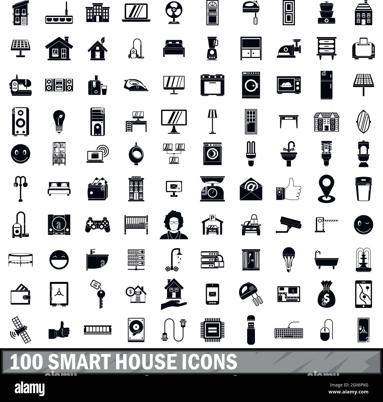 100 smart house set di icone in stile semplice Illustrazione Vettoriale