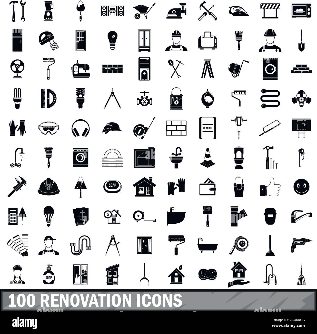 100 Rinnovo set di icone in stile semplice Illustrazione Vettoriale