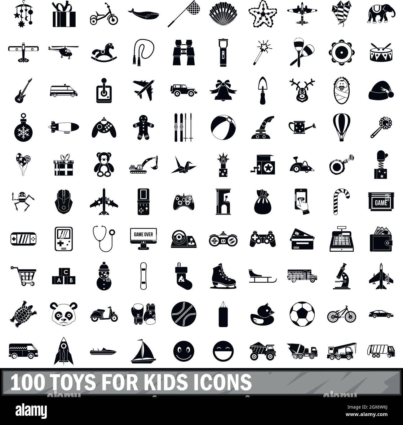 100 giocattoli per bambini set di icone, stile semplice Illustrazione Vettoriale