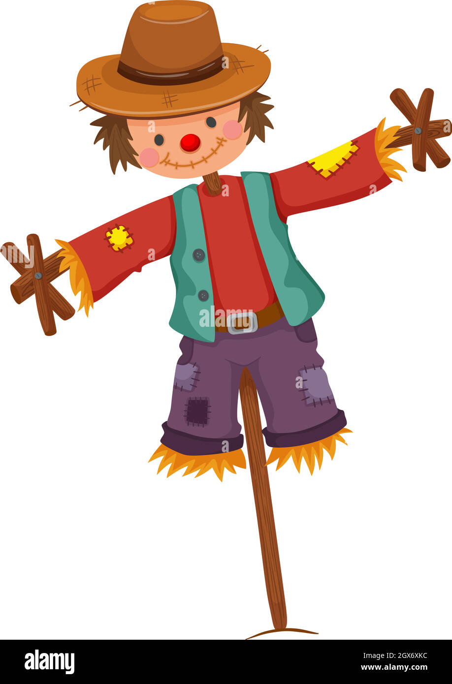 Scarecrow su bastone di legno Illustrazione Vettoriale