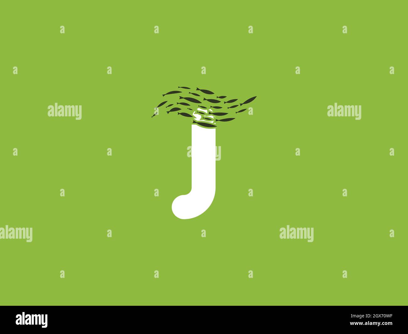 LOGO LETTERA J CON ICONA A FORMA DI PESCE PER L'USO ILLUSTRATIVO Illustrazione Vettoriale