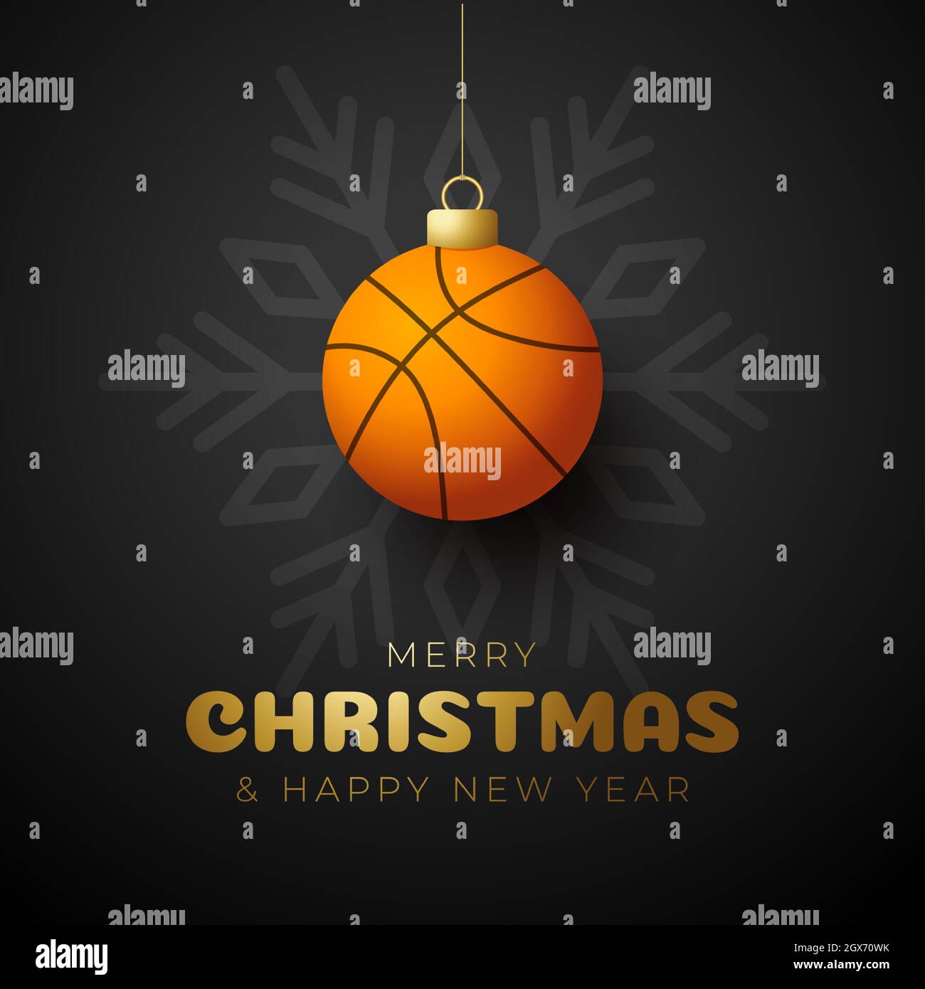 Basket buon Natale e felice anno nuovo di lusso Sport biglietto di auguri.  Palla di basket come una palla di Natale su sfondo. Illustrazione  vettoriale Immagine e Vettoriale - Alamy