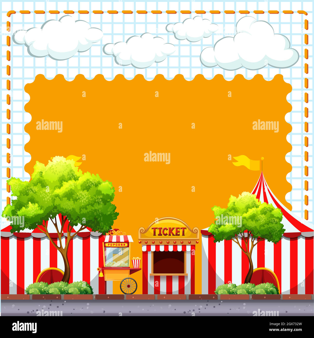 Disegno di carta con tende da circo Illustrazione Vettoriale