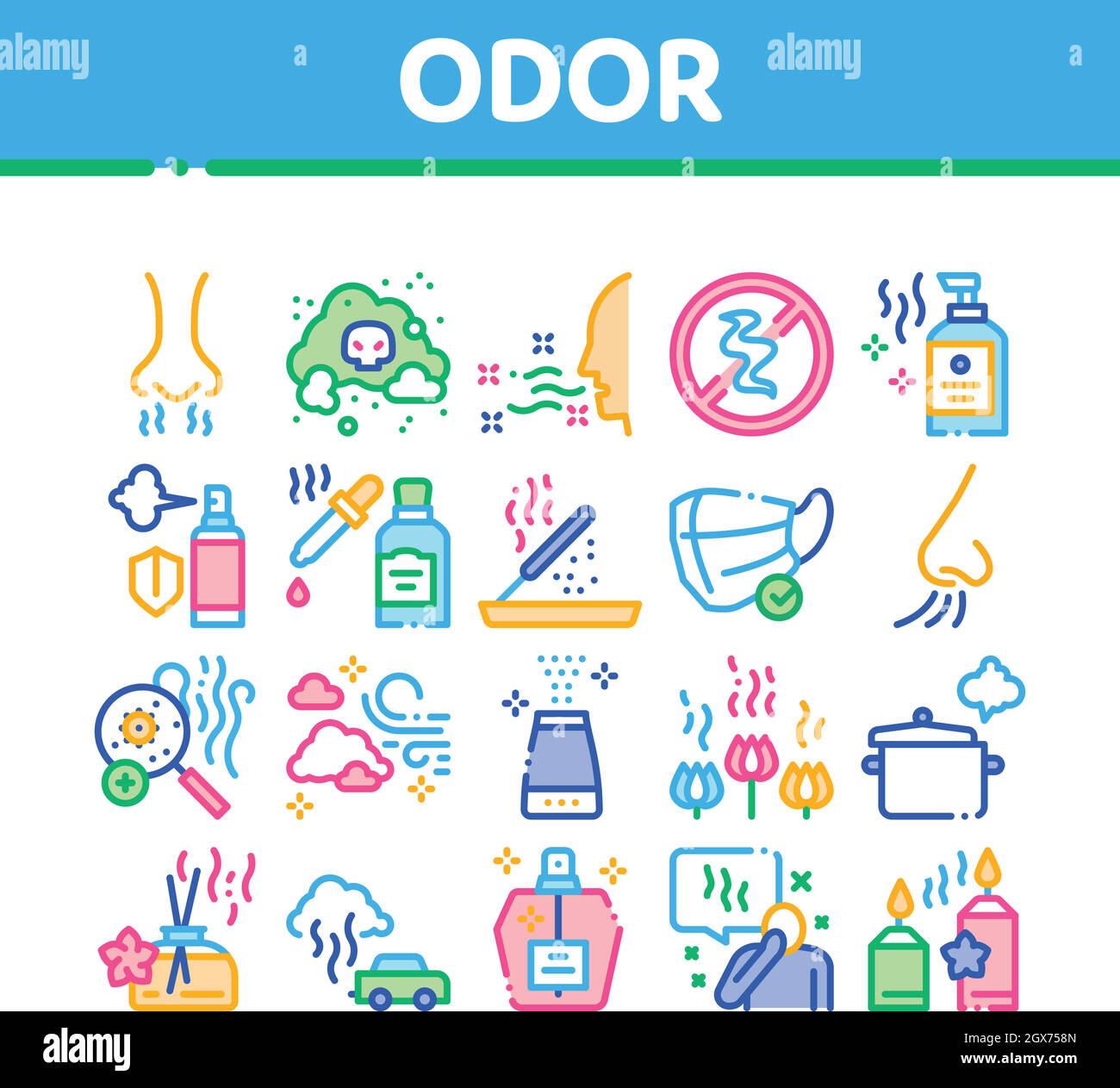 Oor Aroma e le icone della raccolta di odori Imposta vettore Illustrazione Vettoriale