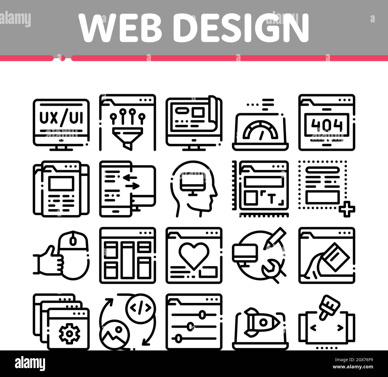 Web Design Development Collection icone Imposta vettore Illustrazione Vettoriale