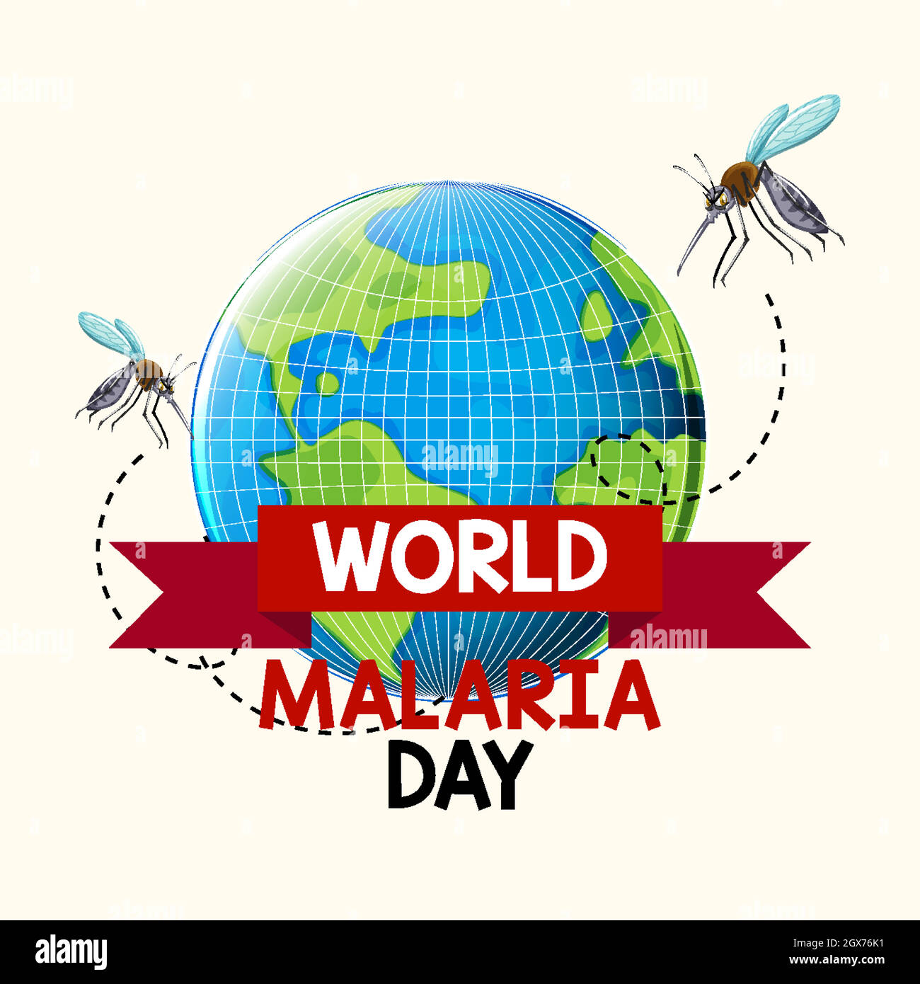 Logo o banner del World malaria Day con zanzara e terra Illustrazione Vettoriale