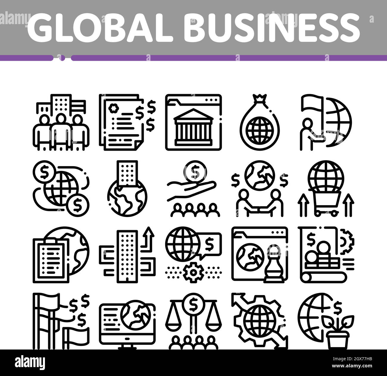 Global Business Finance Strategy Icons Imposta vettore Illustrazione Vettoriale