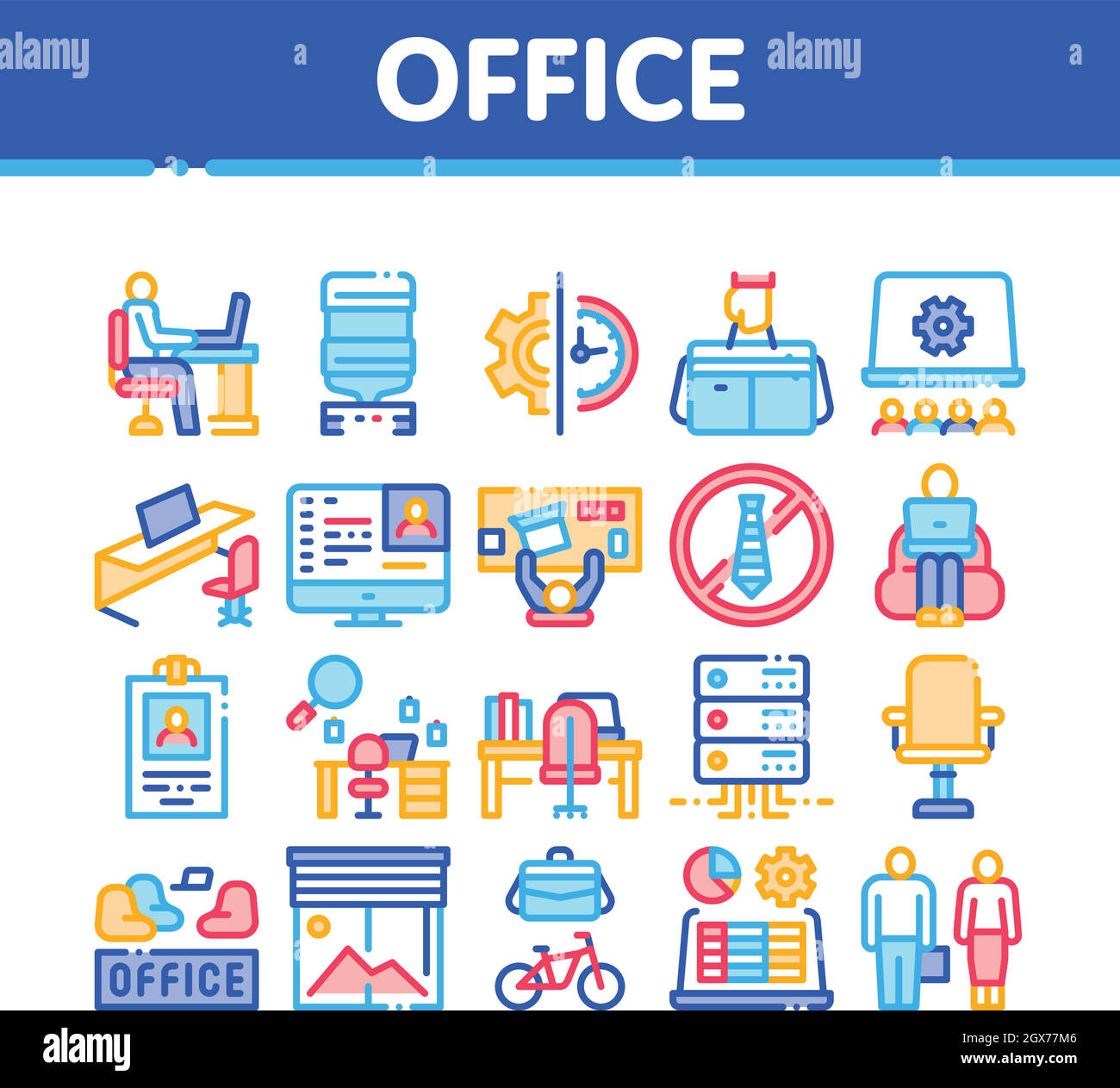 Icone della raccolta Office e Workplace Imposta vettore Illustrazione Vettoriale