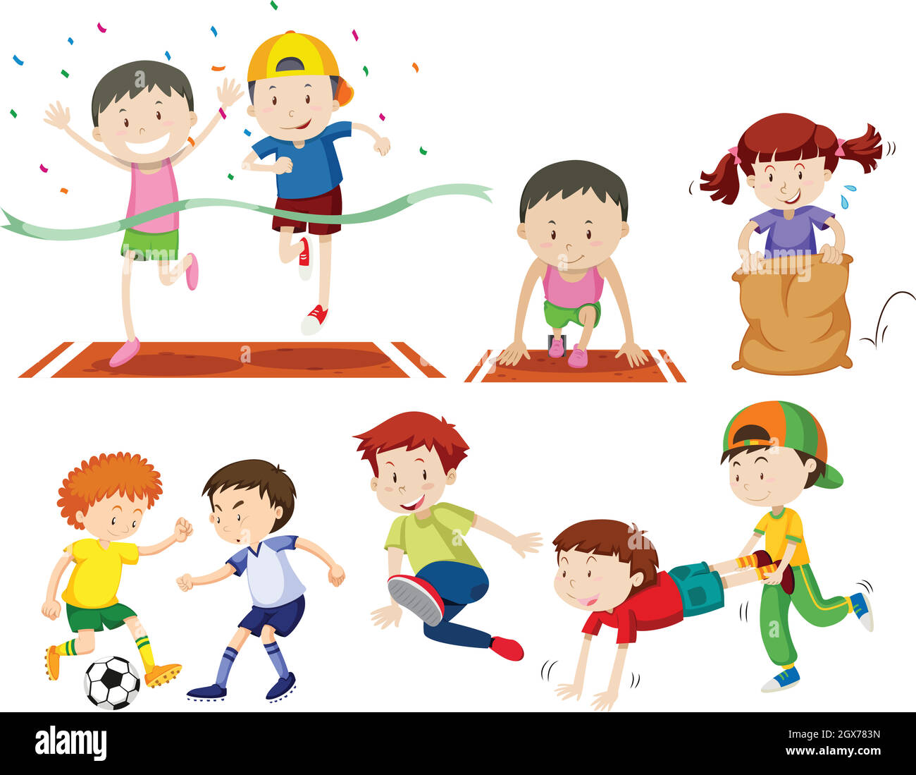 Set di bambini che fanno attività sportive Illustrazione Vettoriale