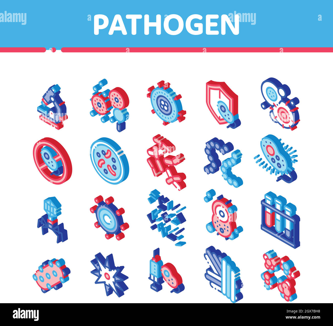 Set icone dei segni vettoriali isometrici patogeni Illustrazione Vettoriale