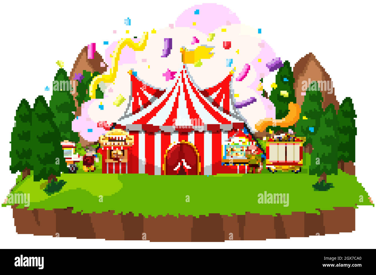 Scena con tenda circense e animali nel parco Illustrazione Vettoriale
