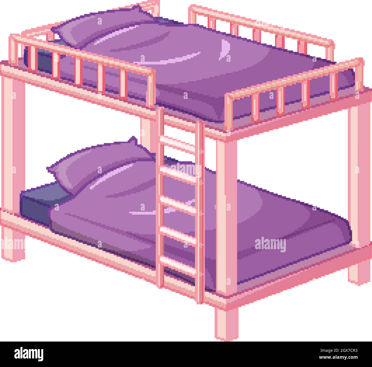 Letto a castello rosa viola isolato su sfondo bianco Illustrazione Vettoriale