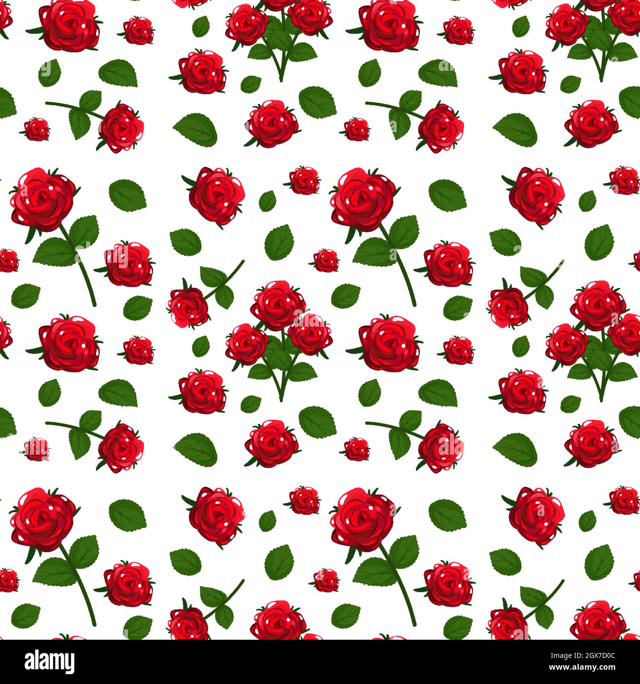 Modello senza cuciture con cute rose rosse fiori e foglia Illustrazione Vettoriale