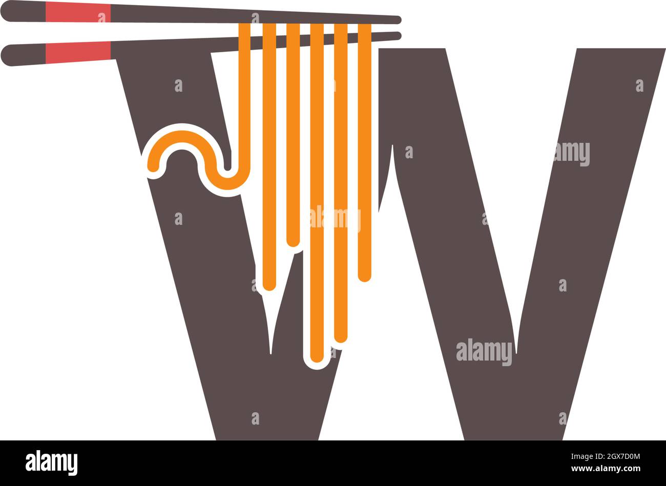Lettera W con bacchette e logo con icona a forma di spaghetti Illustrazione Vettoriale