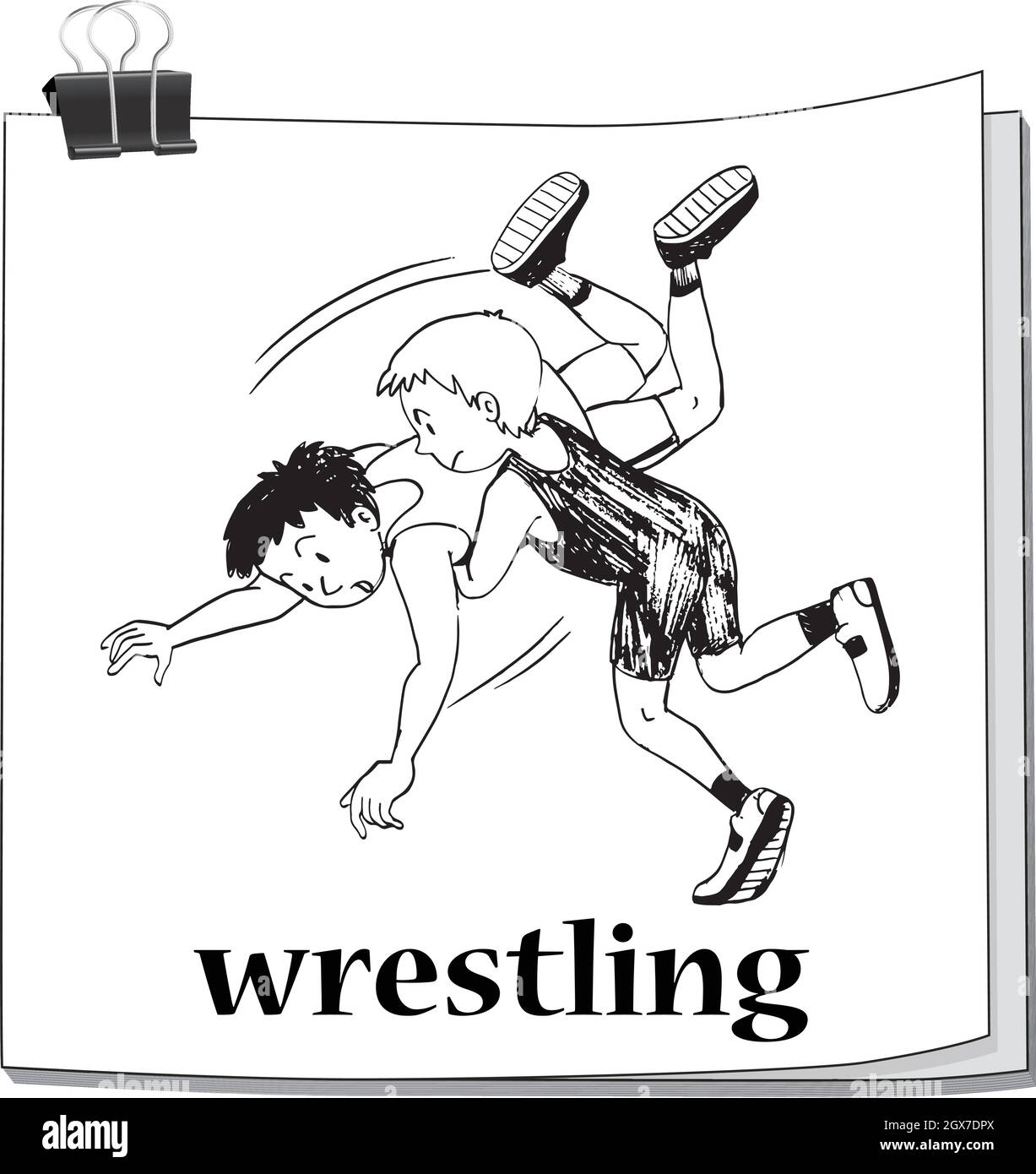 Doodle di atleti che fanno wrestling Illustrazione Vettoriale