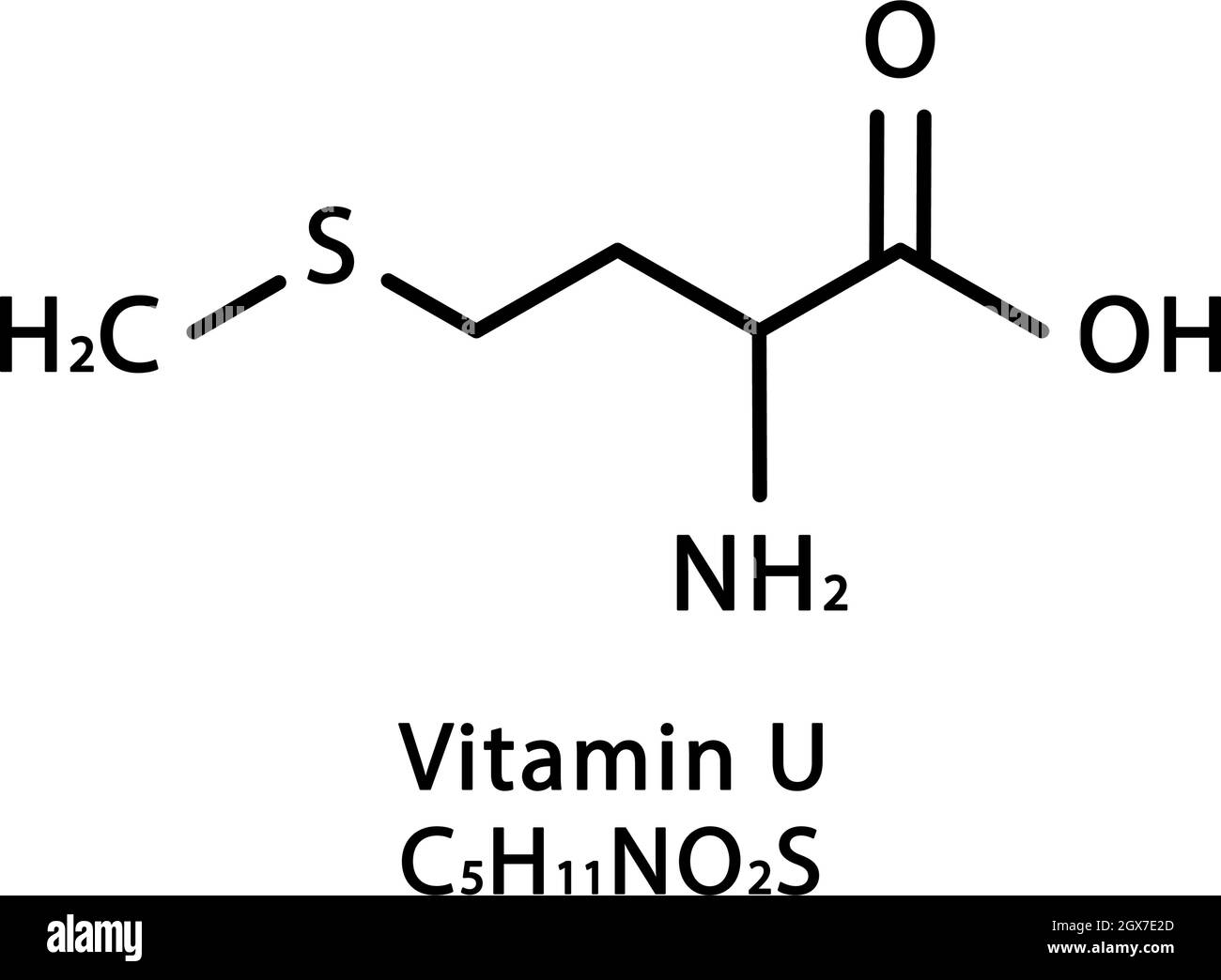 U Vitamina S-metilmetionina struttura molecolare. U Vitamina S-metilmetionina formula chimica scheletrica. Formule molecolari chimiche Illustrazione Vettoriale