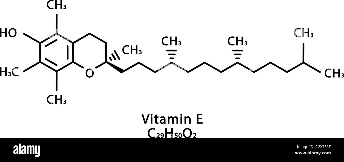 Struttura molecolare della vitamina e del tocotrienolo. Vitamina e  Tocotrienolo formula chimica scheletrica. Formule molecolari chimiche  Immagine e Vettoriale - Alamy