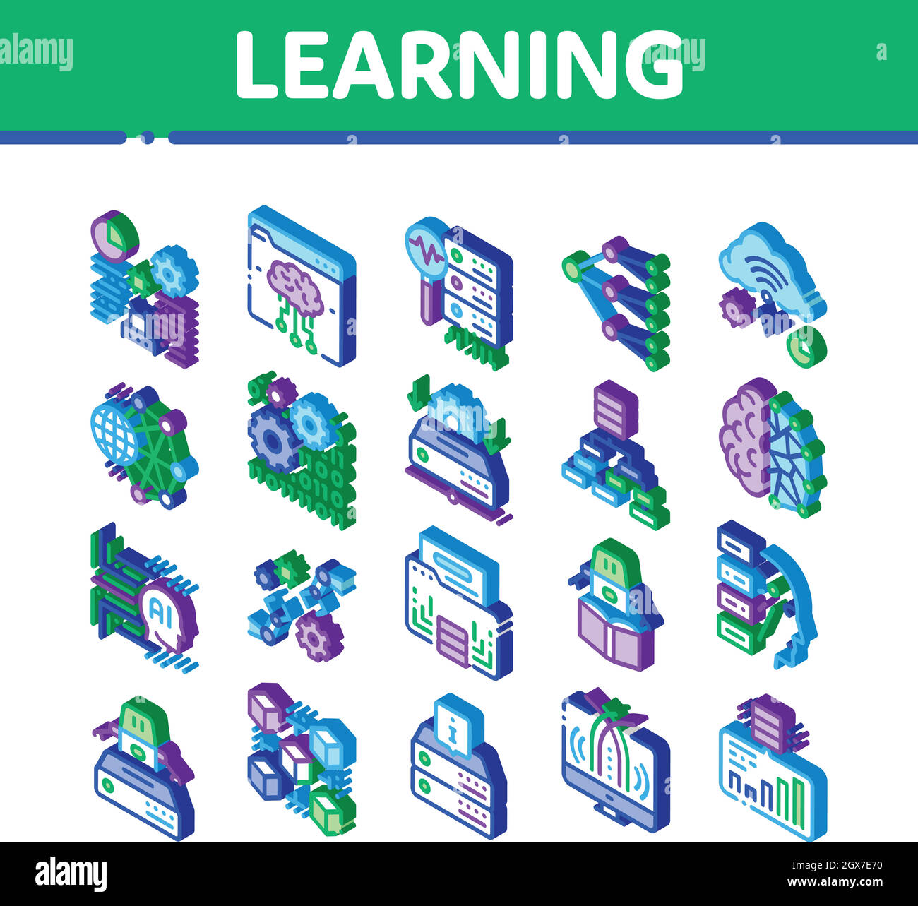 Machine Learning ai Isometric Icons Set Vector (Imposta vettore icone isometriche di apprendimento automatico) Illustrazione Vettoriale