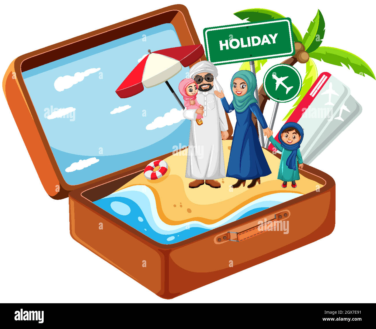 Famiglia araba in vacanza Illustrazione Vettoriale