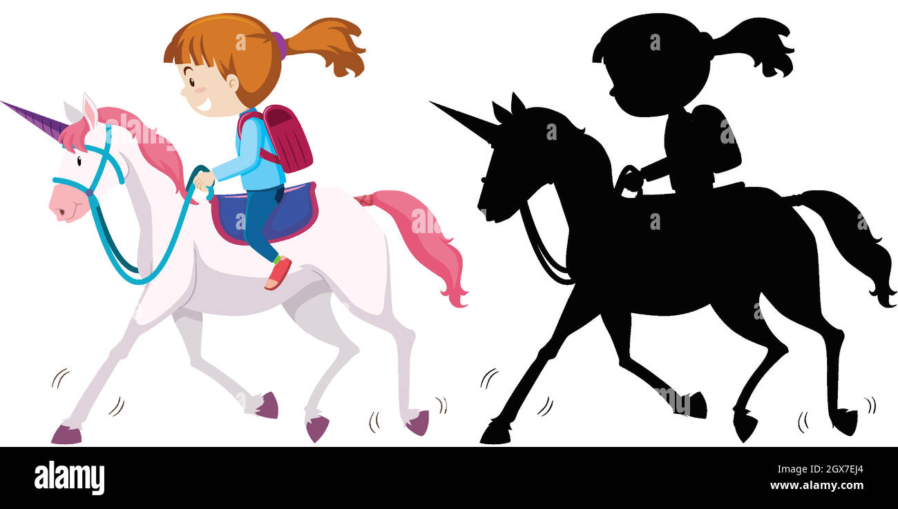 Ragazza che ride unicorno con la sua silhouette Illustrazione Vettoriale