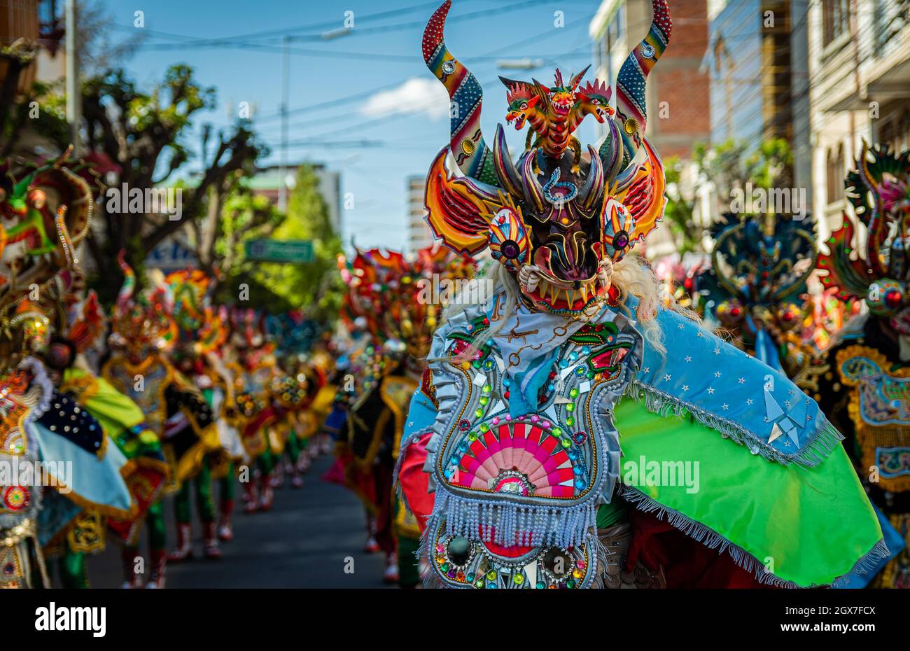 Danza del diablada al Carnevale di Oruro Bolivia. Foto Stock