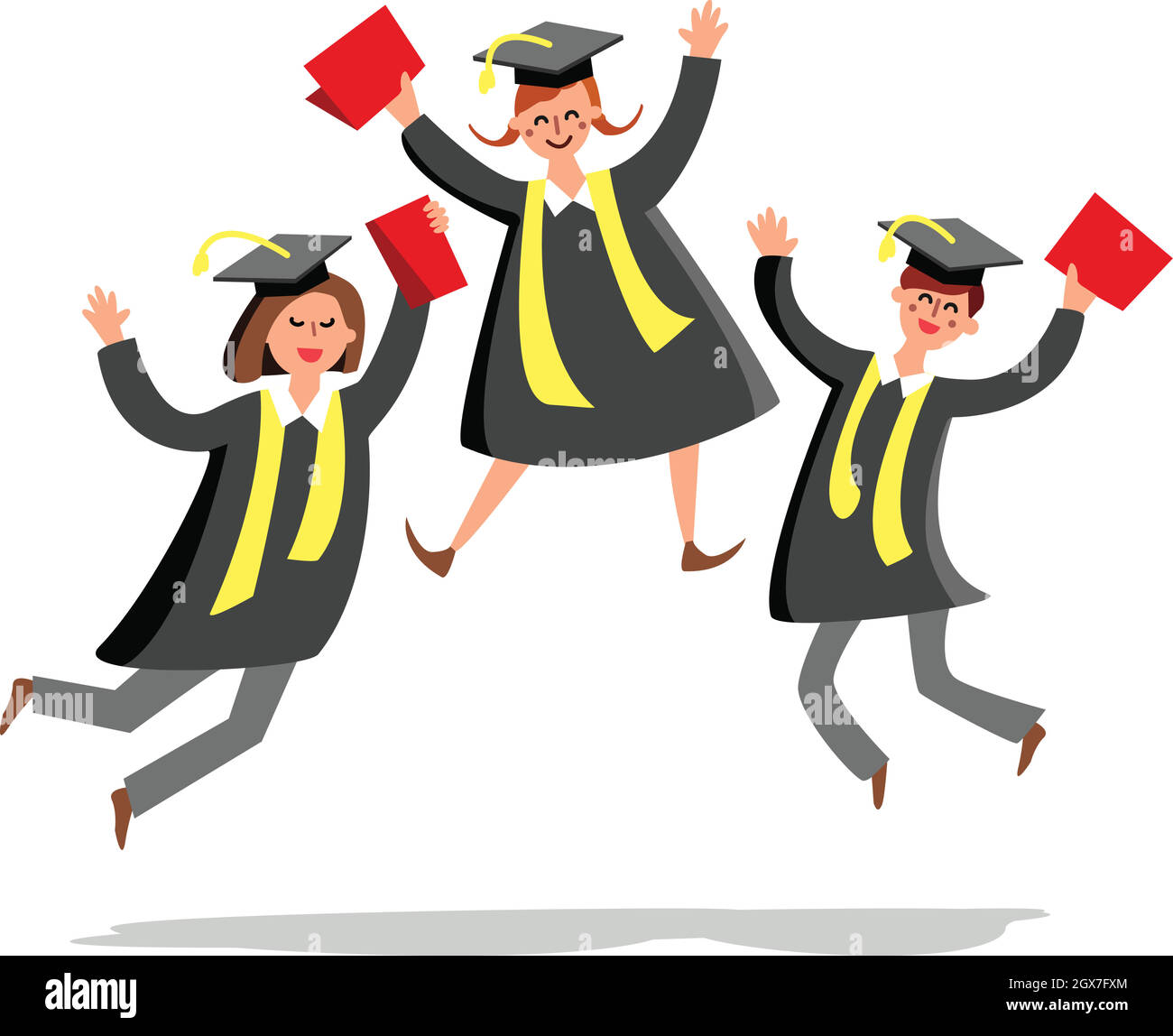 Gli studenti saltano e celebrano la laurea in illustrazione vettoriale Illustrazione Vettoriale