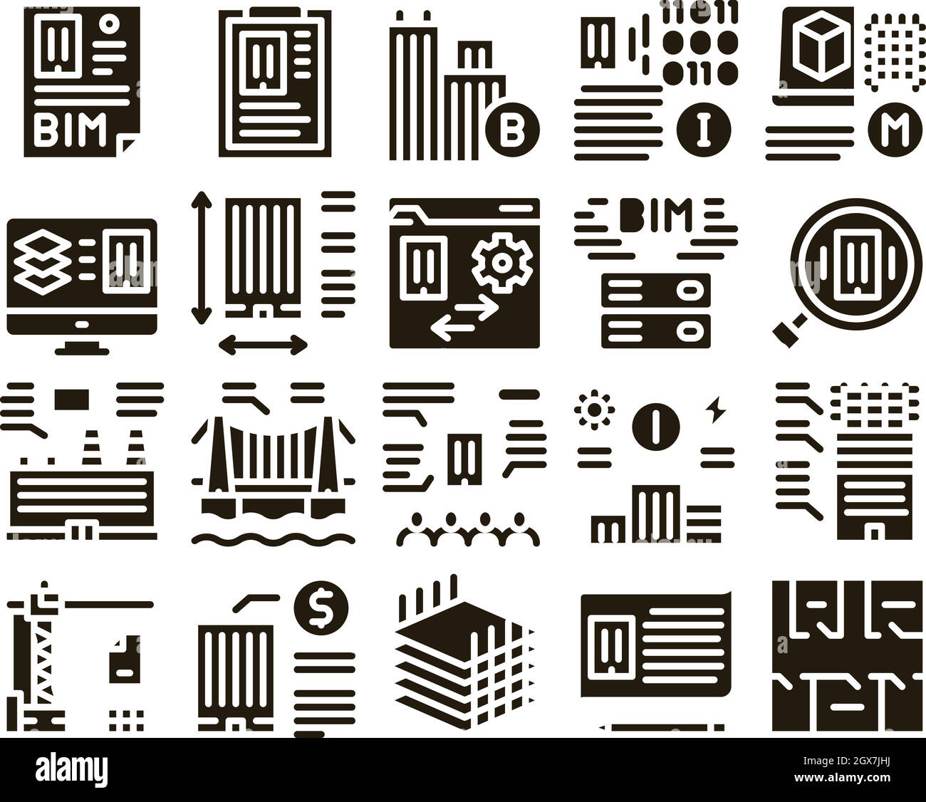 BIM Building Information Modeling Icons Set Vector Illustrazione Vettoriale