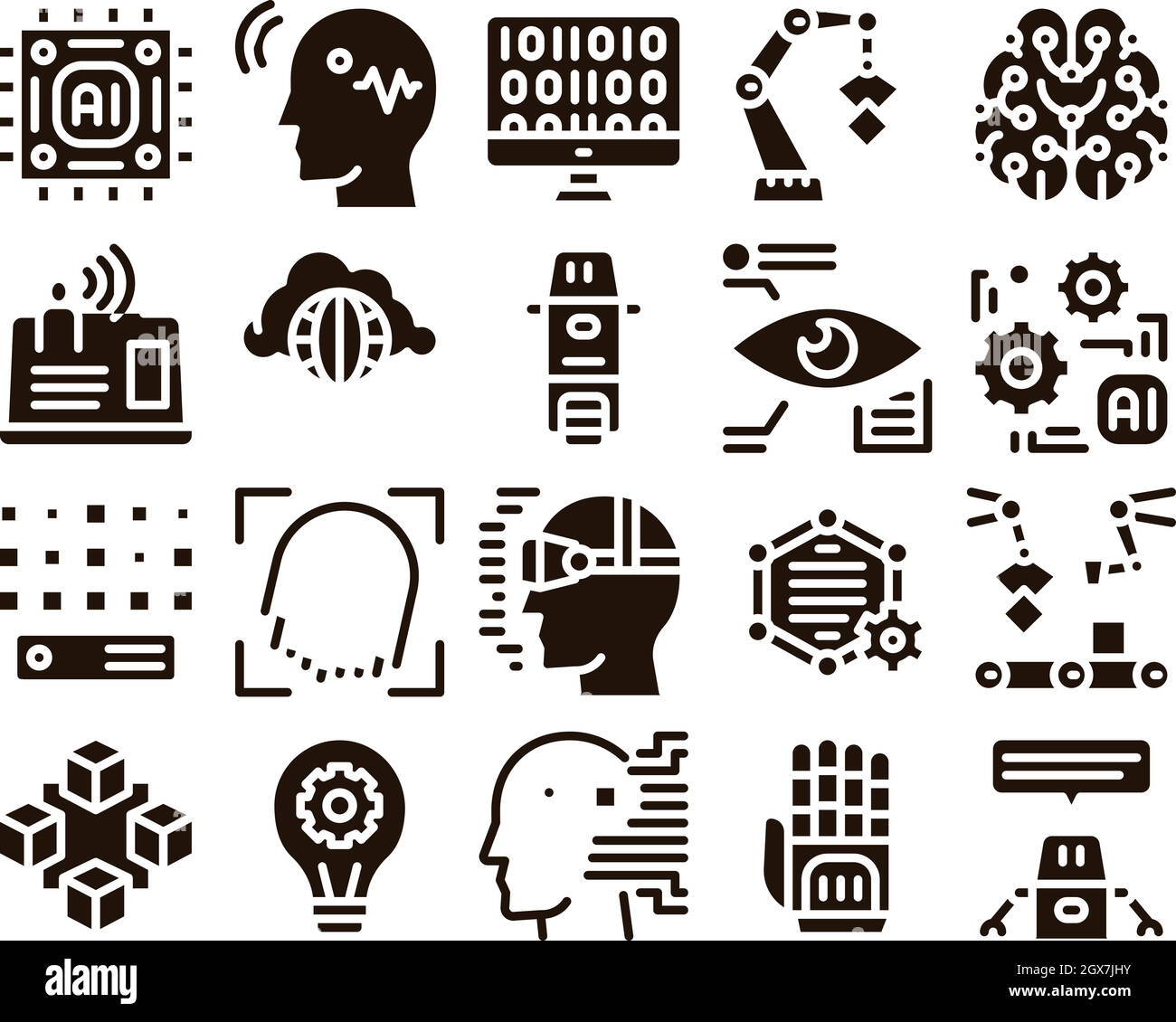 Intelligenza artificiale sottile vettoriali set di icone Illustrazione Vettoriale
