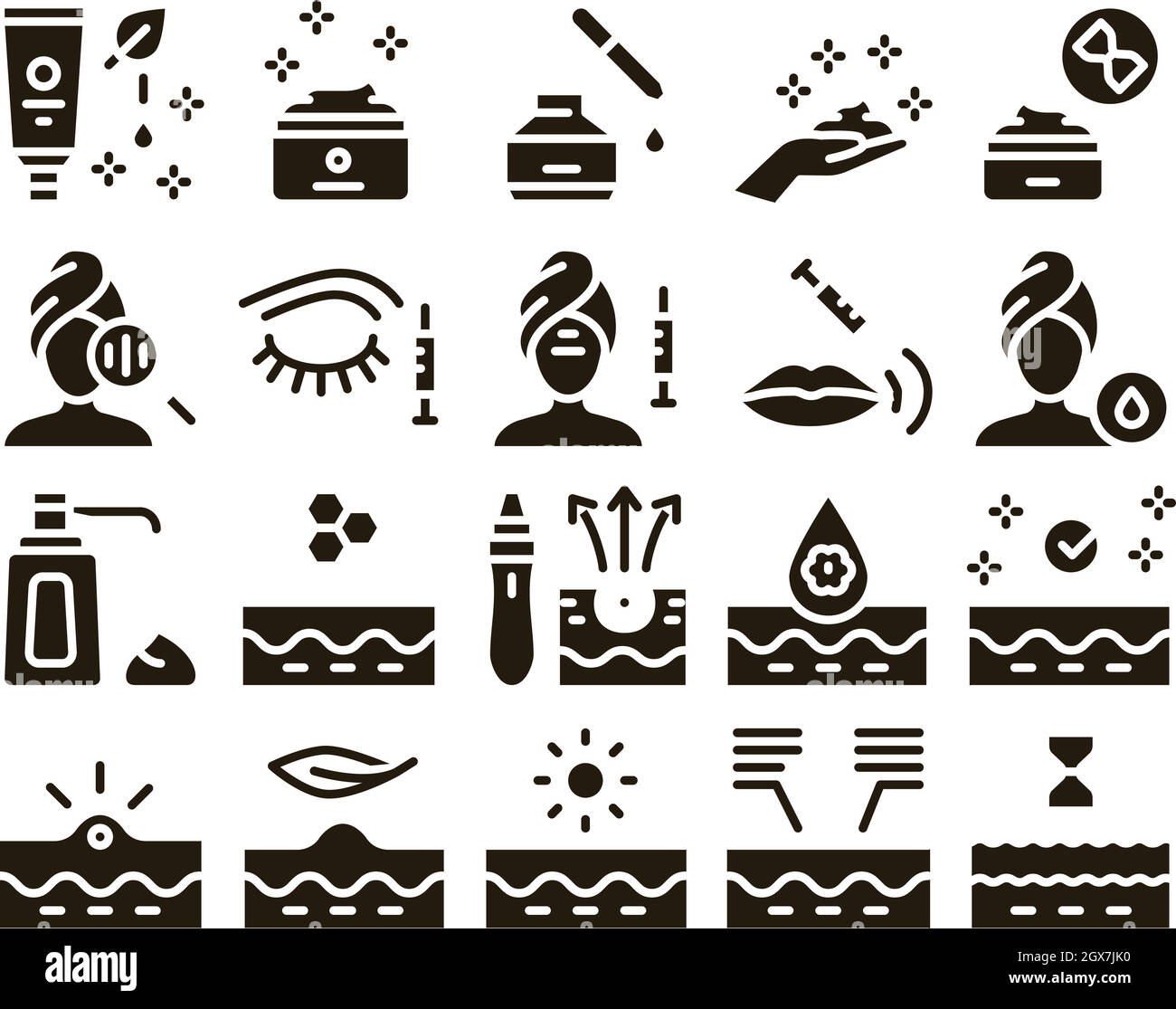 Cura della pelle Glyph Set Vector cosmetico Illustrazione Vettoriale