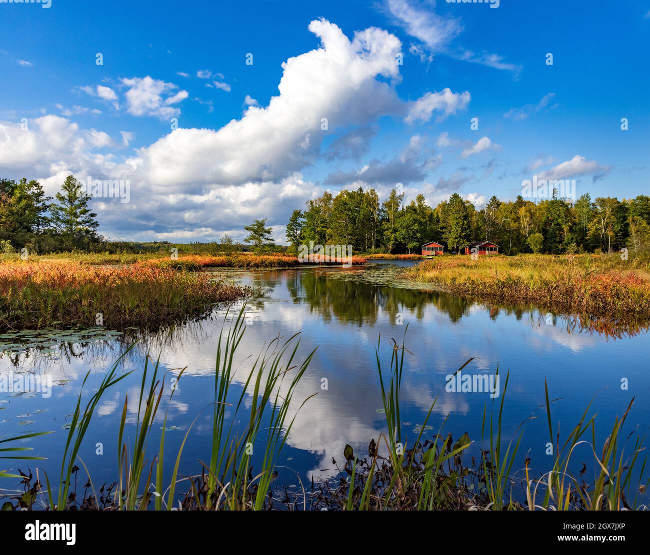 Lago Fishtrap in una splendida giornata autunnale nel Wisconsin settentrionale. Foto Stock