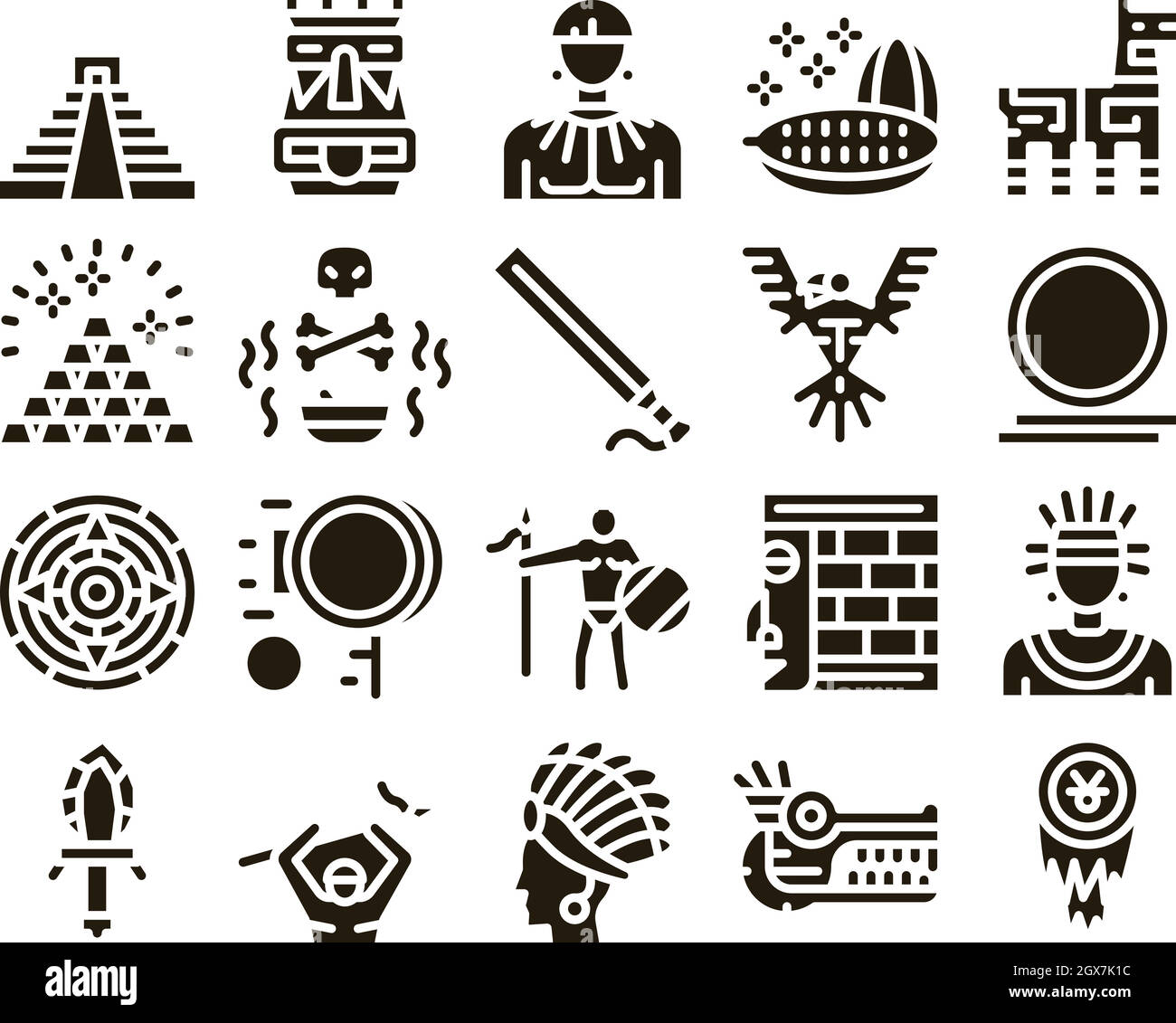 Aztec Civilization Glyph Set Vector Illustrazione Vettoriale