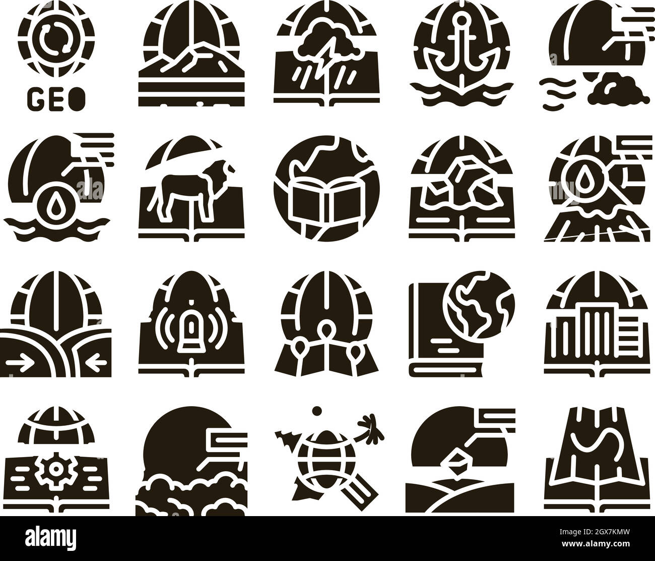 Geography Education Glyph Set Vector Illustrazione Vettoriale